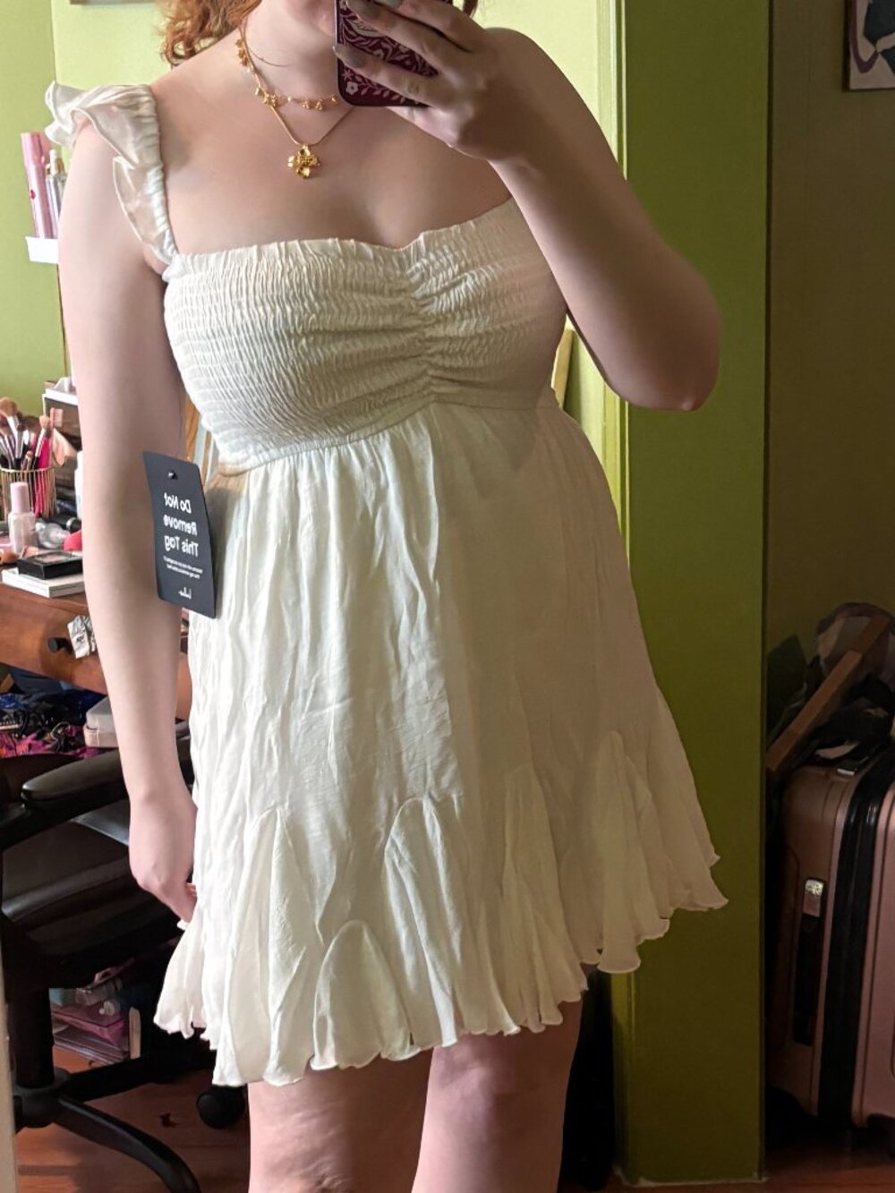 Lulus Myra White Smocked Babydoll Mini Dress in Medium - Picture 3 of 3